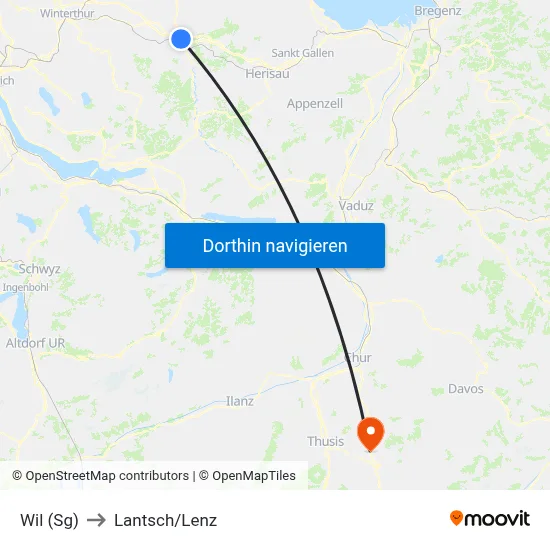 Wil (Sg) to Lantsch/Lenz map