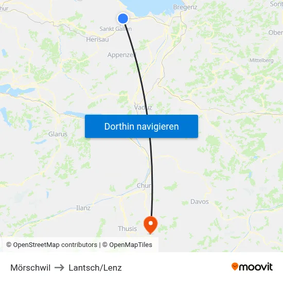 Mörschwil to Lantsch/Lenz map