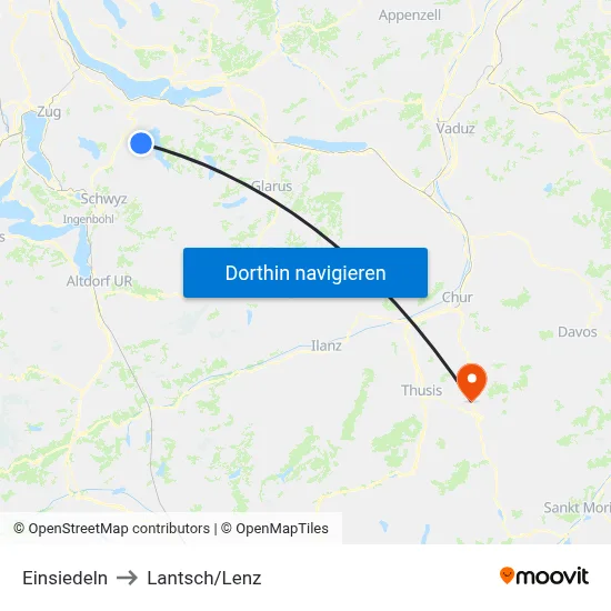 Einsiedeln to Lantsch/Lenz map