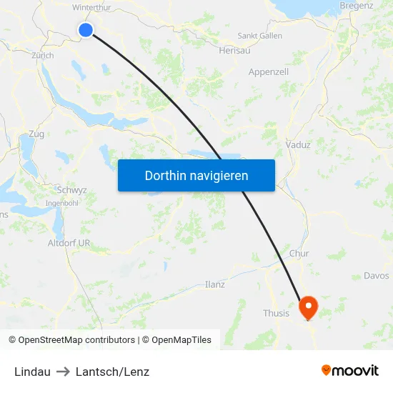 Lindau to Lantsch/Lenz map