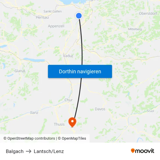 Balgach to Lantsch/Lenz map