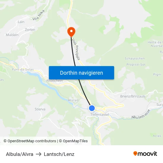 Albula/Alvra to Lantsch/Lenz map