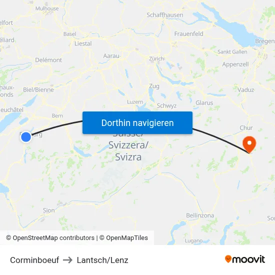 Corminboeuf to Lantsch/Lenz map