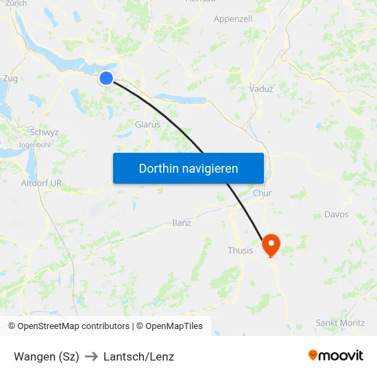 Wangen (Sz) to Lantsch/Lenz map