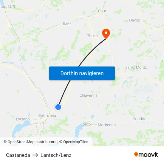 Castaneda to Lantsch/Lenz map