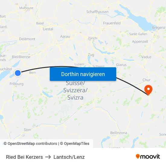 Ried Bei Kerzers to Lantsch/Lenz map