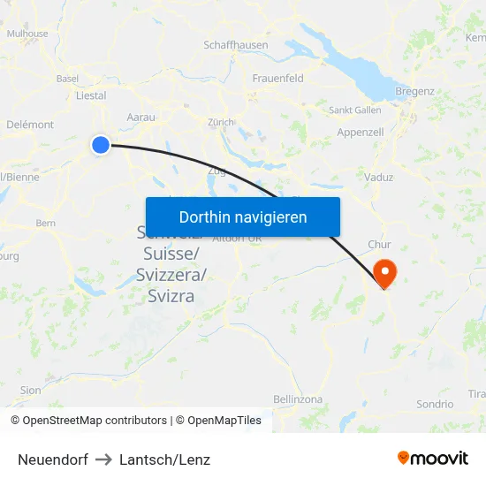 Neuendorf to Lantsch/Lenz map