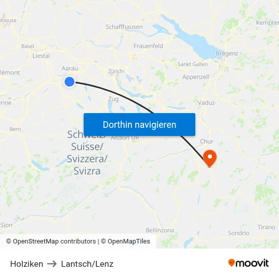 Holziken to Lantsch/Lenz map
