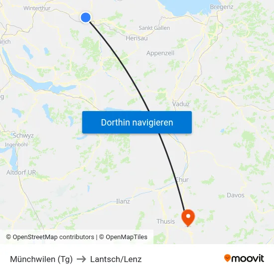 Münchwilen (Tg) to Lantsch/Lenz map