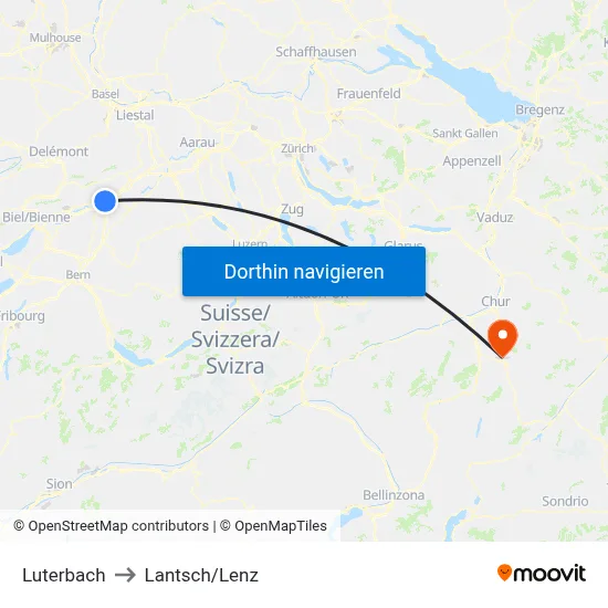 Luterbach to Lantsch/Lenz map