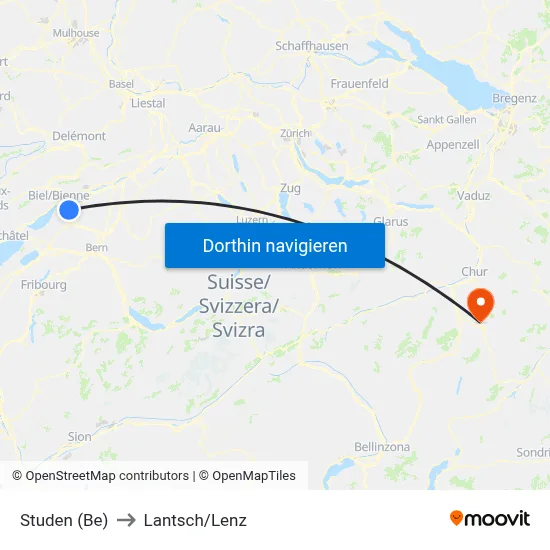 Studen (Be) to Lantsch/Lenz map