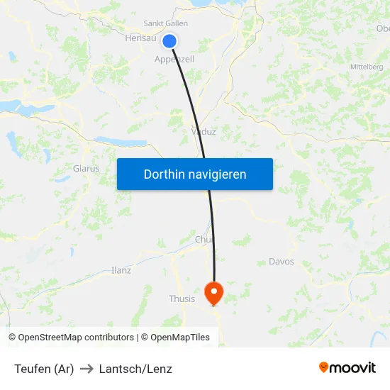 Teufen (Ar) to Lantsch/Lenz map