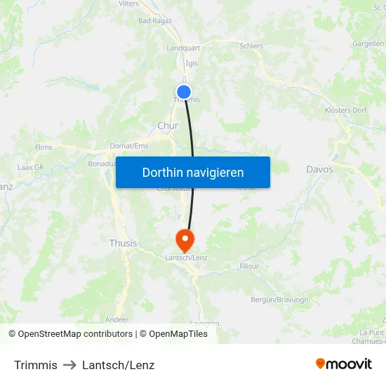 Trimmis to Lantsch/Lenz map
