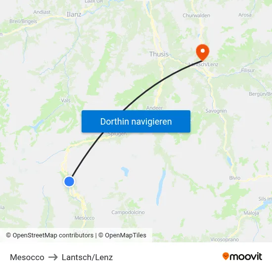 Mesocco to Lantsch/Lenz map