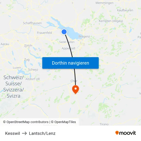 Kesswil to Lantsch/Lenz map