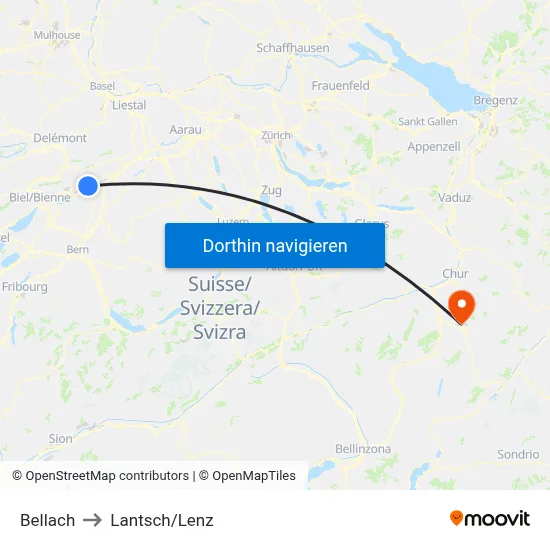 Bellach to Lantsch/Lenz map