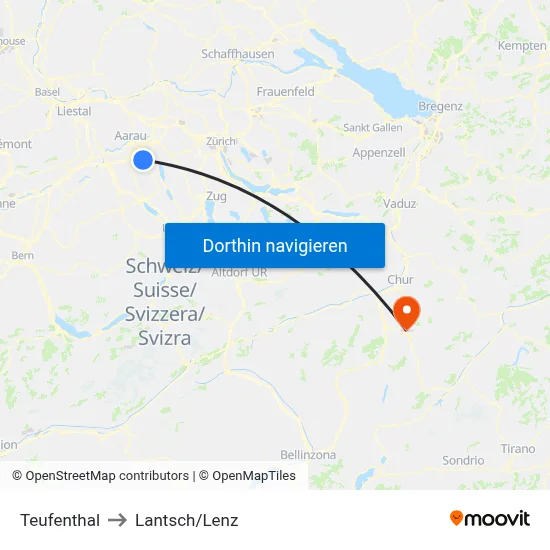 Teufenthal to Lantsch/Lenz map
