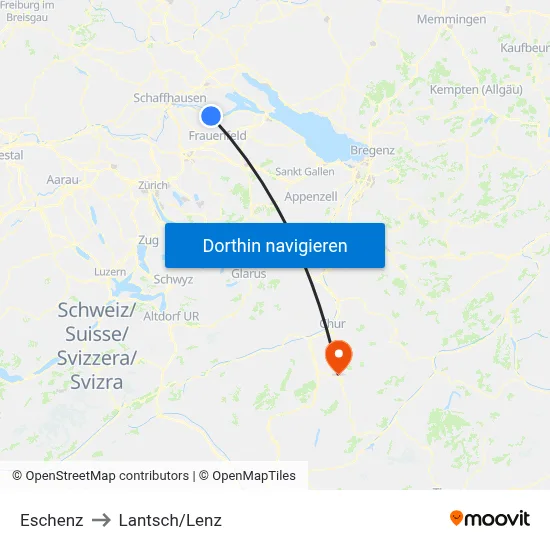 Eschenz to Lantsch/Lenz map