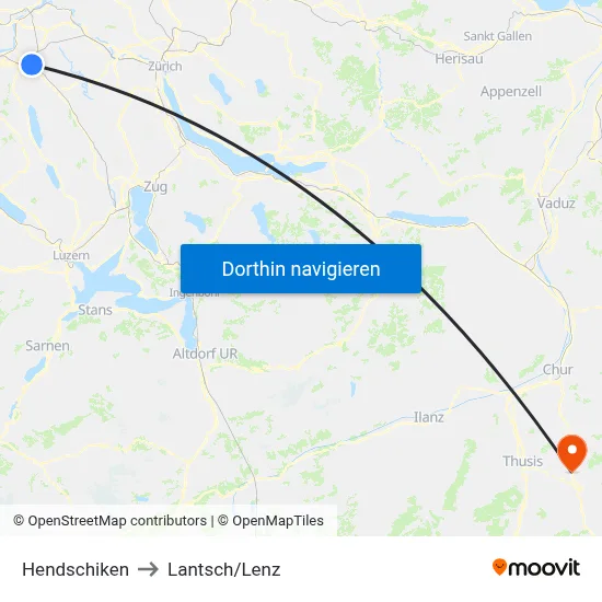 Hendschiken to Lantsch/Lenz map