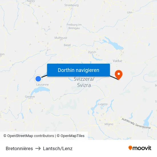 Bretonnières to Lantsch/Lenz map