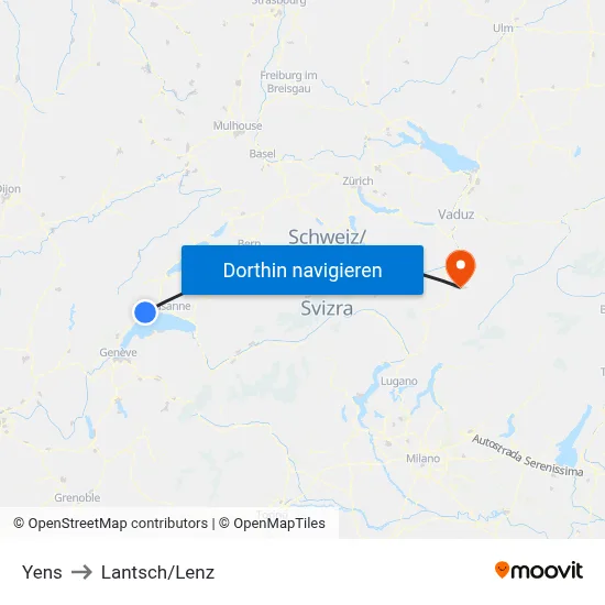Yens to Lantsch/Lenz map