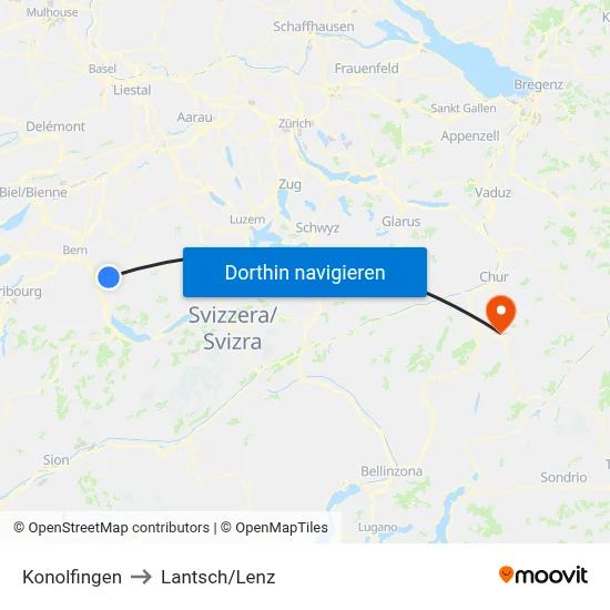 Konolfingen to Lantsch/Lenz map