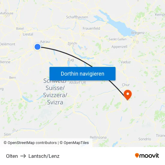 Olten to Lantsch/Lenz map