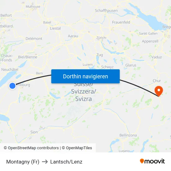 Montagny (Fr) to Lantsch/Lenz map