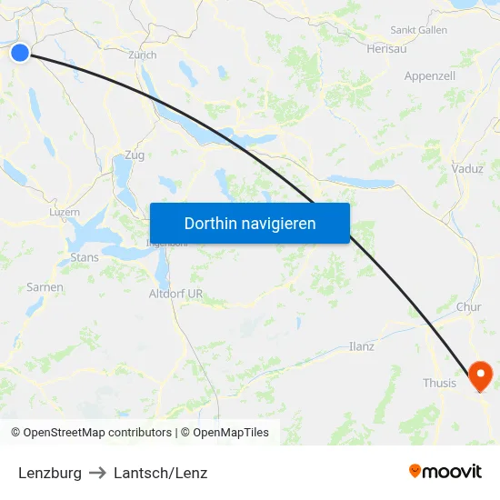 Lenzburg to Lantsch/Lenz map