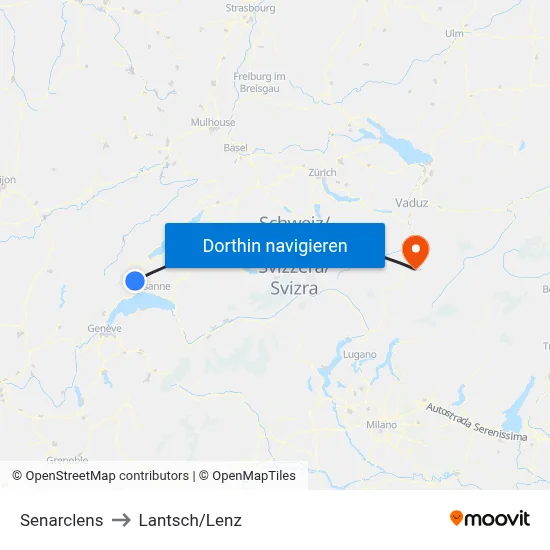 Senarclens to Lantsch/Lenz map