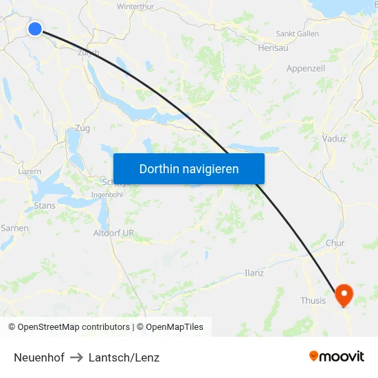 Neuenhof to Lantsch/Lenz map