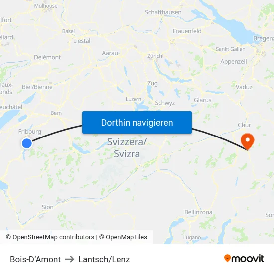 Bois-D’Amont to Lantsch/Lenz map