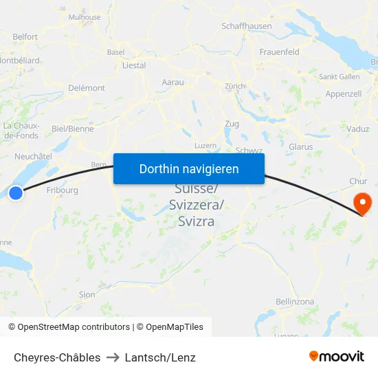 Cheyres-Châbles to Lantsch/Lenz map
