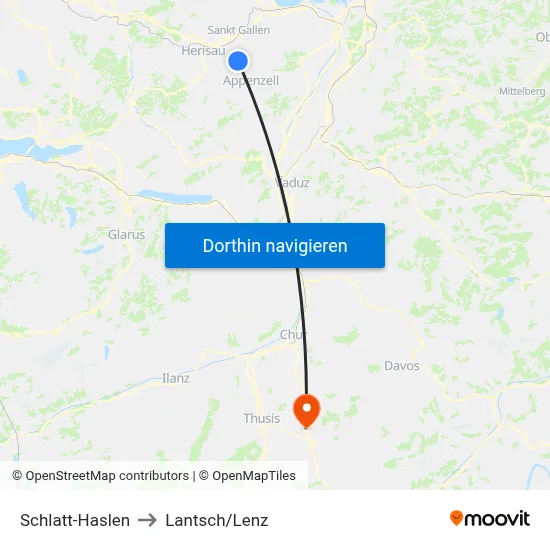 Schlatt-Haslen to Lantsch/Lenz map