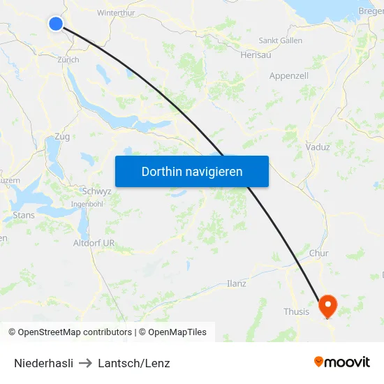 Niederhasli to Lantsch/Lenz map