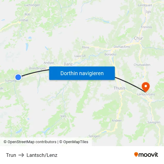 Trun to Lantsch/Lenz map