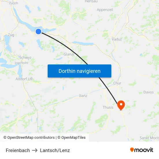Freienbach to Lantsch/Lenz map