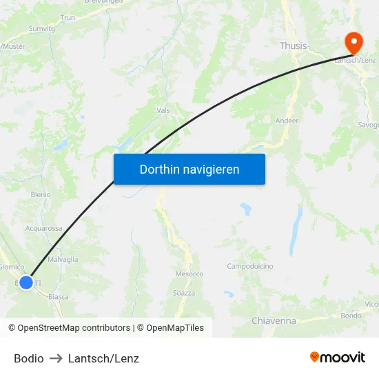 Bodio to Lantsch/Lenz map