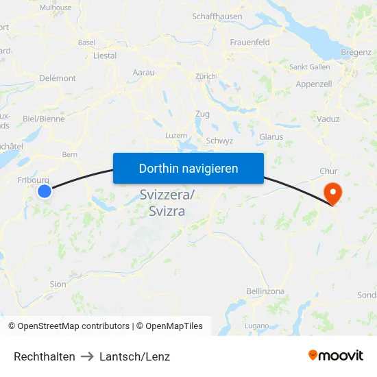 Rechthalten to Lantsch/Lenz map