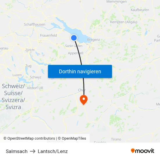 Salmsach to Lantsch/Lenz map