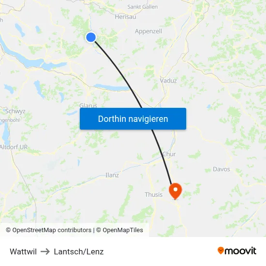 Wattwil to Lantsch/Lenz map