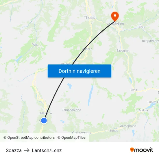 Soazza to Lantsch/Lenz map