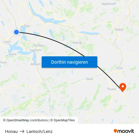 Honau to Lantsch/Lenz map