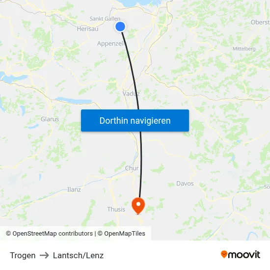 Trogen to Lantsch/Lenz map