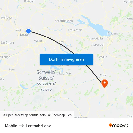 Möhlin to Lantsch/Lenz map