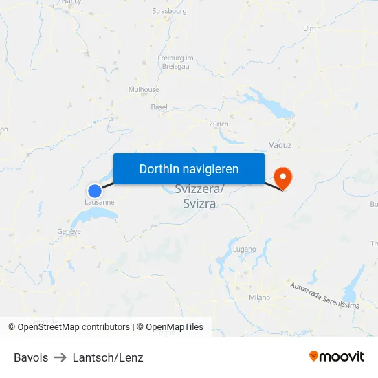 Bavois to Lantsch/Lenz map