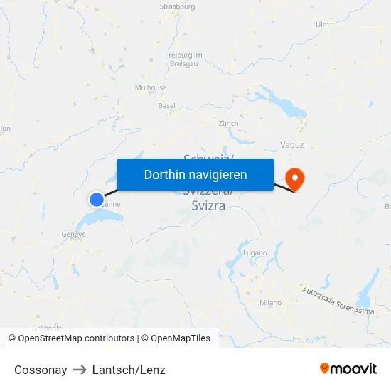 Cossonay to Lantsch/Lenz map