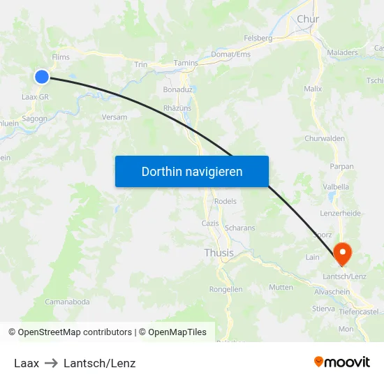 Laax to Lantsch/Lenz map