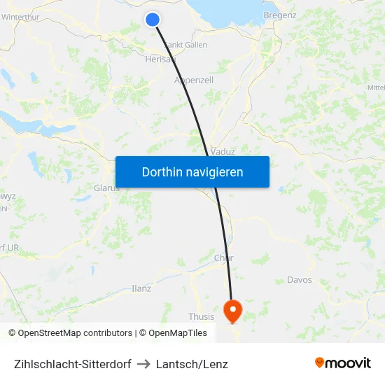 Zihlschlacht-Sitterdorf to Lantsch/Lenz map