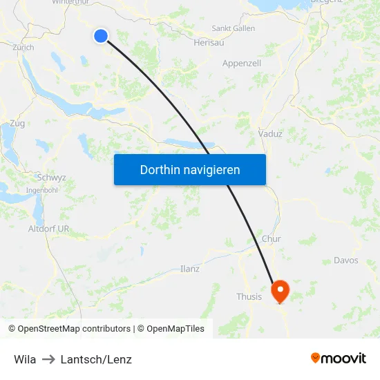 Wila to Lantsch/Lenz map